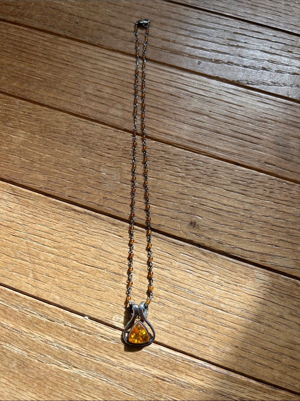 Sterling Silver Amber Teardrop Necklace - Warm Amber